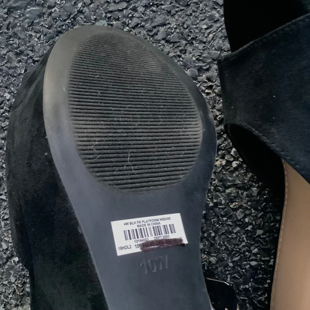 Torrid Black Faux Suede Platform Wedge Sandals Ankle Strap Wide Width 10W
